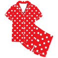 thumbnail image 4 of Odeerbi 2-12 Years Kids Boys Girls Summer Satin Pajamas Notched Lapel Short Sleeve Shirts Shorts Set Soft Loungewear Dots Print Sleepwear Kids Boys Girls Clothes, 4 of 6