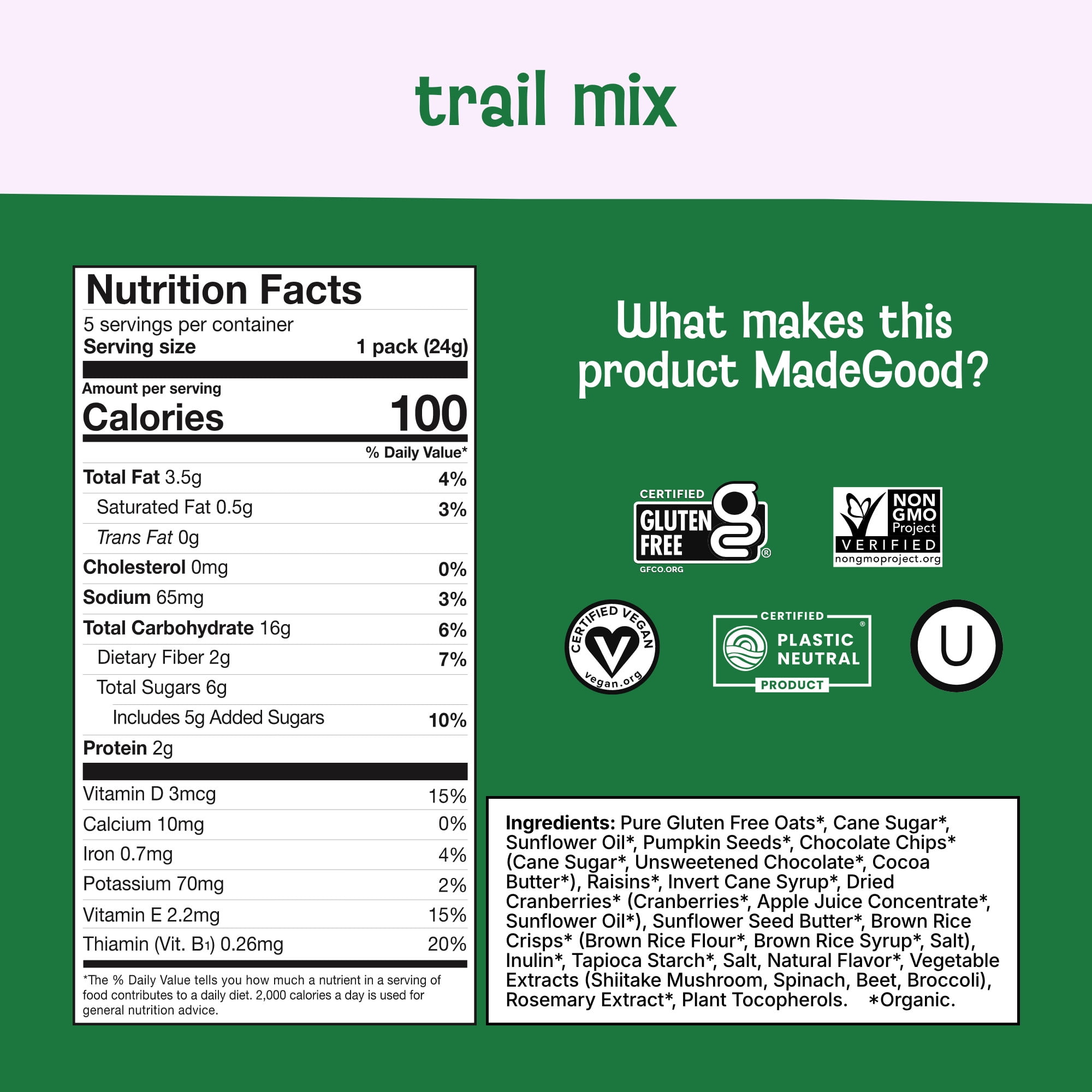 (6 pack) MadeGood Organic Granola Bites Trail Mix 5 x 0.85oz