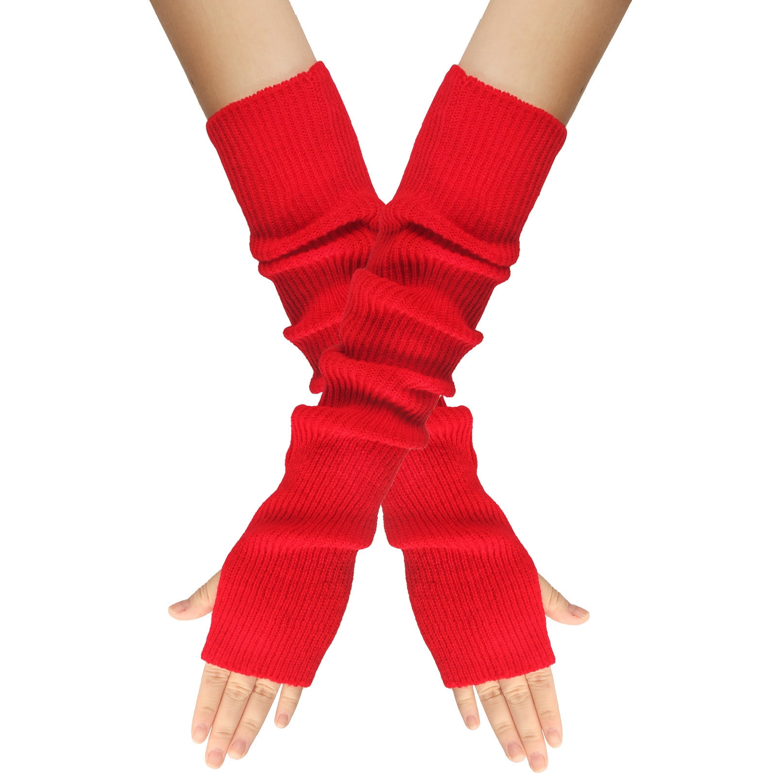 LWZWM Winter Fingerless Gloves for Women Long Cuff Stretch Typing