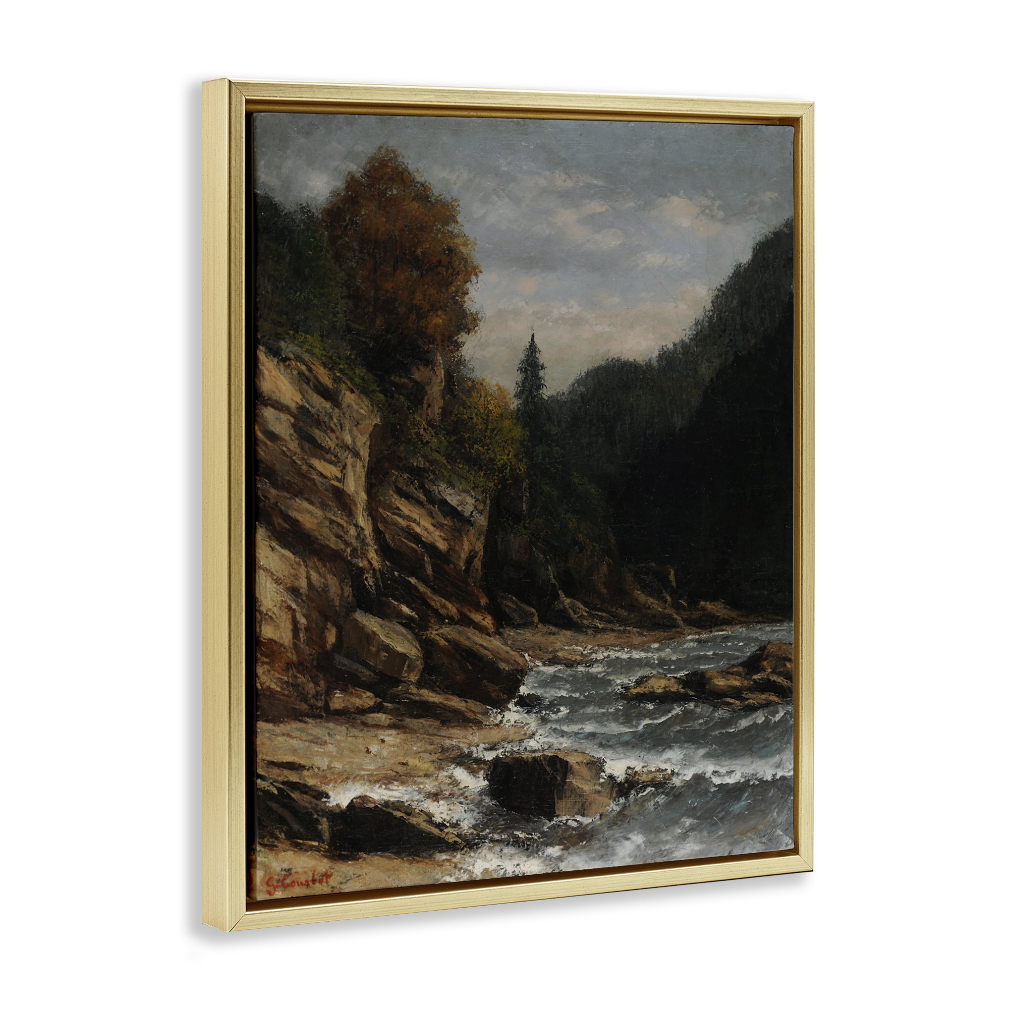 Stupell Industries Classical Ocean Tide Landscape & Nature Painting Gold Floater Framed Canvas Art Print Wall Art, 25 x 31