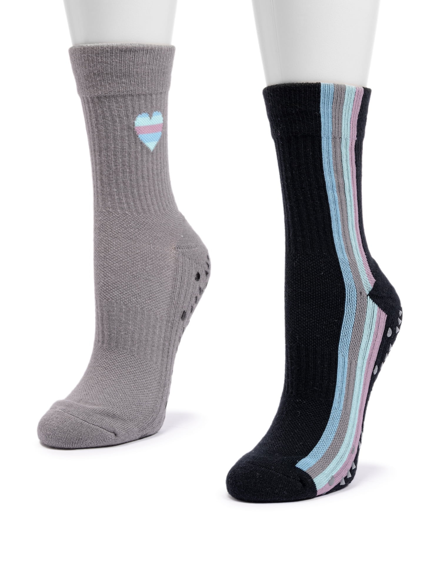 MUK LUKS Women's Pilates Cotton Crew Socks, 2-Pack, Shoe Sizes 6-10