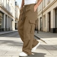 thumbnail image 3 of EANJE Men's Cargo Sweatpants Straight Wide Leg Sweat Pants with Pockets Open Bottom Elastic Drawstring Waist Joggers Pants for Winter Daily​ Warm Wear Light Brown XL, 3 of 8