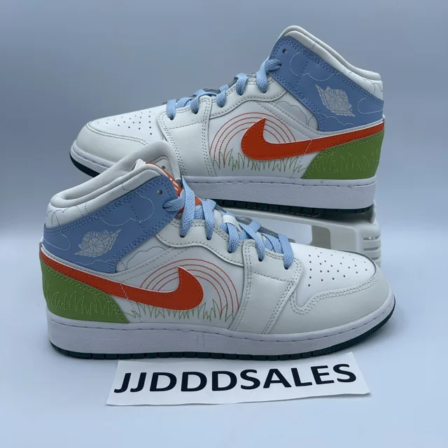 Ni - ke Ni - ke Air Jordan 1 Mid 'Spring Stitch' Sneakers Youth DX2462-100 Sz 7Y / WMNS 8.5