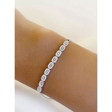 6 Ct Baguette Simulated Diamond Women's Tennis Link Bracelet 14K White Gold-Plated Sterling Silver