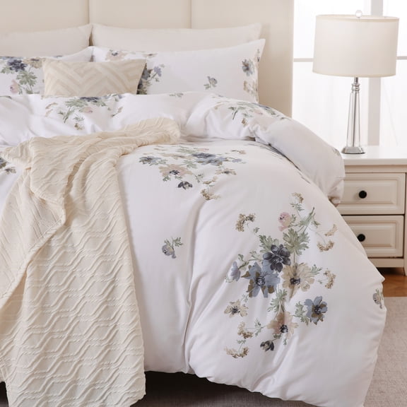 100% Cotton Duvet Cover Vintage Floral Duvet Cover Set with Zipper Closure & Corner Ties 3 Pieces Botanical Bedding Sets Soft and Lightweight Comforter Cover for All Seasons