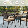 thumbnail image 3 of 7-Piece Cast Aluminum Outdoor Dining Set, Copper Red Patio Furniture for 6 Includes 60" Rectangular Dining Table and Unique Strawberry & Leaf 6 Stackable Chairs with Cushions & Umbrella Hole, 3 of 6