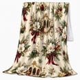 thumbnail image 2 of Christmas Carriage Flannel Blanket, Cream Gold Red Green Magnolia Ornament Pine Berry Pattern for Sofa Couch Bed Living Room Bedroom Home Decor Holiday Gift for Decor Fans, 2 of 9