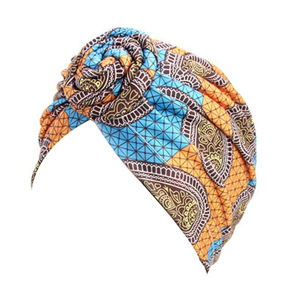 Minnieouse Estilos bohemios turbantes para mujeres Headwrap en forma de V Pre-Atado Sleep Beanie plisado Headcap Fashion Swirly Headcover naranja Type3 NO3
