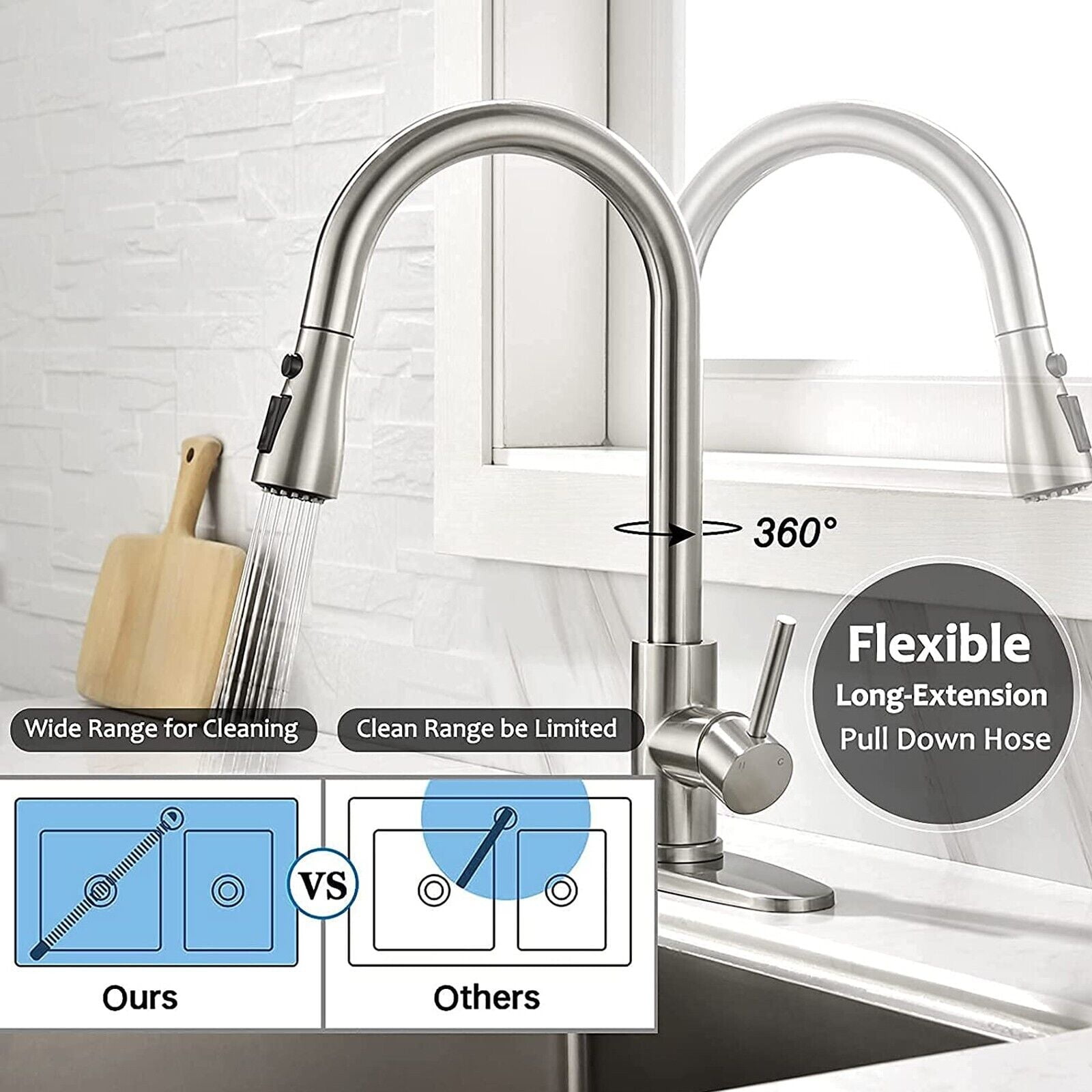 Zovajonia Kitchen Sink Faucet  Pull Down Sprayer with Cover&Soap Dispenser Sink Faucet Brushed Nickel
