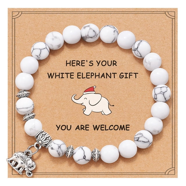 Faty-T Cadeaux Éléphant pour Femmes Bracelet Éléphant Pierres Précieuses Rondes Bracelets Style Animal Bracelet Extensible Cadeaux de Noël pour Femmes