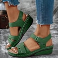 thumbnail image 3 of Rokment Womens Comfortable Wedge Dressy Sandals Ladies Fashion Casual Leather Adjustable Orthopedic Arch Support Platform Mid Heels Walking Summer Shoes Green Size 6.5, 3 of 6