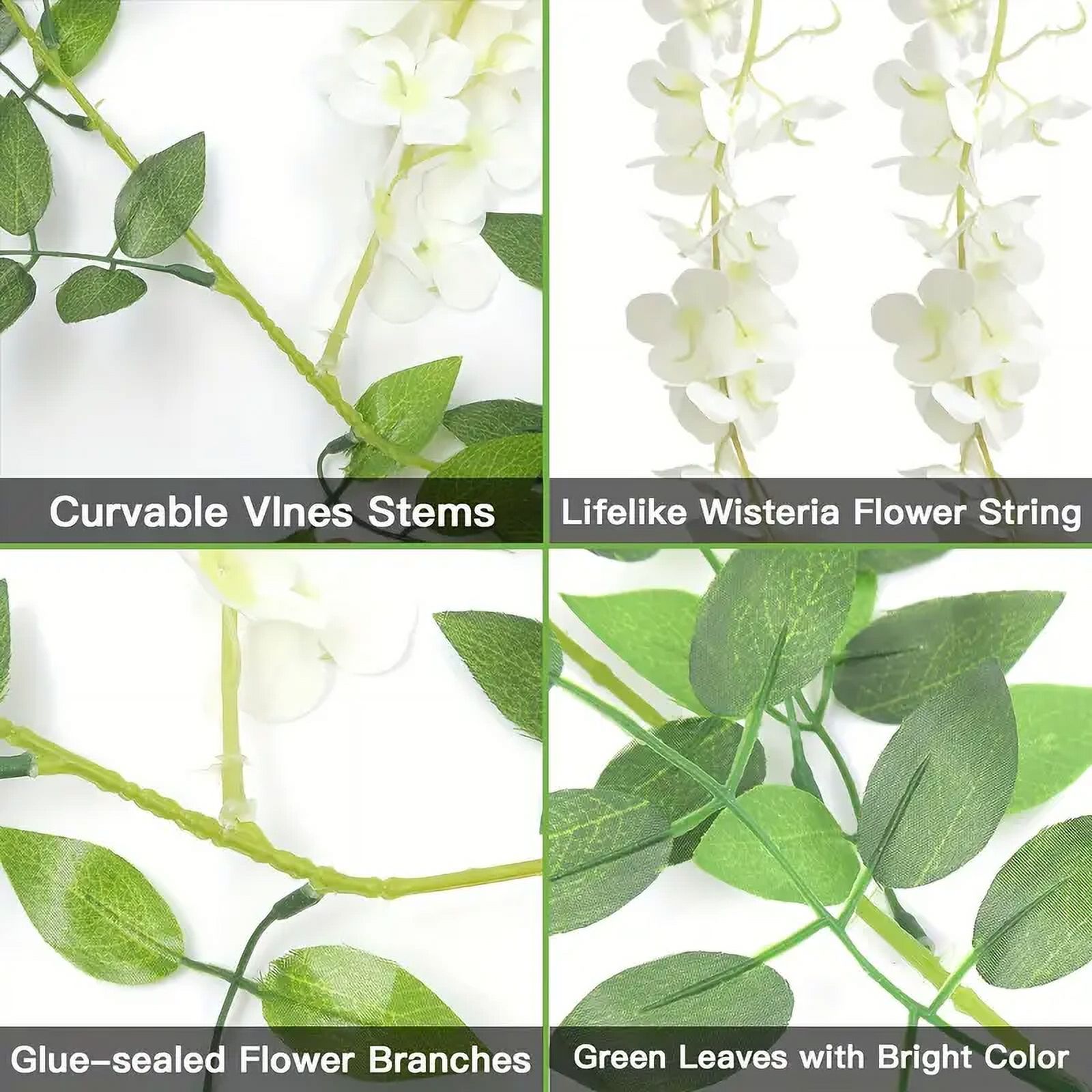5 Pcs Wisteria Artificial Flowers Garland, Silk Fake Wisteria Vine Kit, Hanging Flower For House Outdoor Garden Ceremony Outside Wedding Arch Floral Decor, Xmas Decor