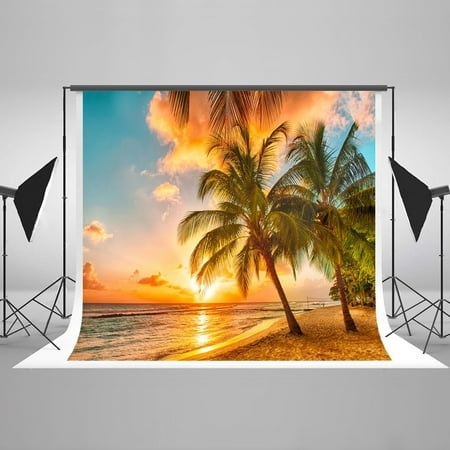 Image of Photography Backdrops for Photographers 7x5ft Summer Beach Photo Background Tropical Tree Sunset Photo Booth Backdrop