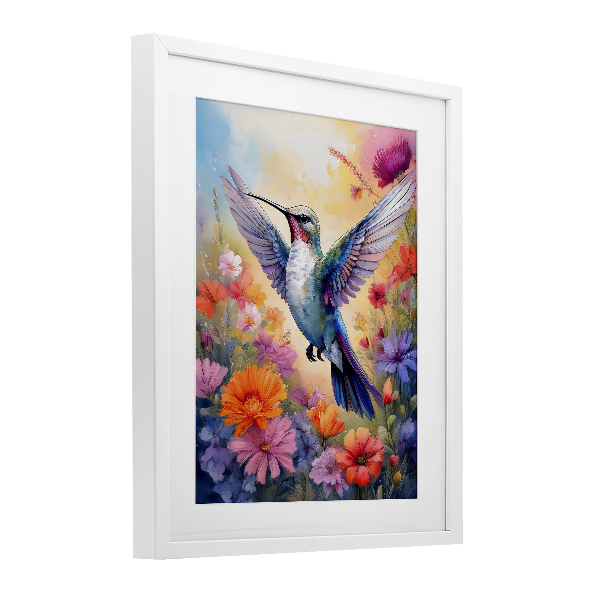 Stupell Industries Colorful Hummingbird in Bloom White Framed Print Under Glass, design by Creative Studio