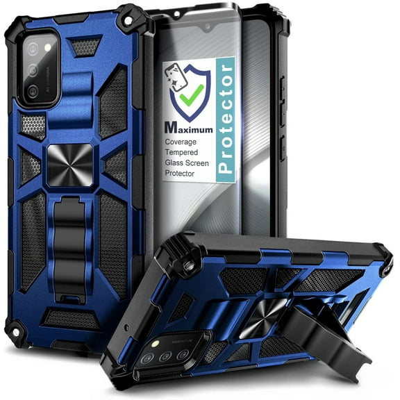 Nagebee for Samsung Galaxy A03S Case with Tempered Glass Screen Protector (Full Coverage) Full-Body Protective Shockproof [Military-Grade] Built in Kickstand Heavy-Duty (Blue)