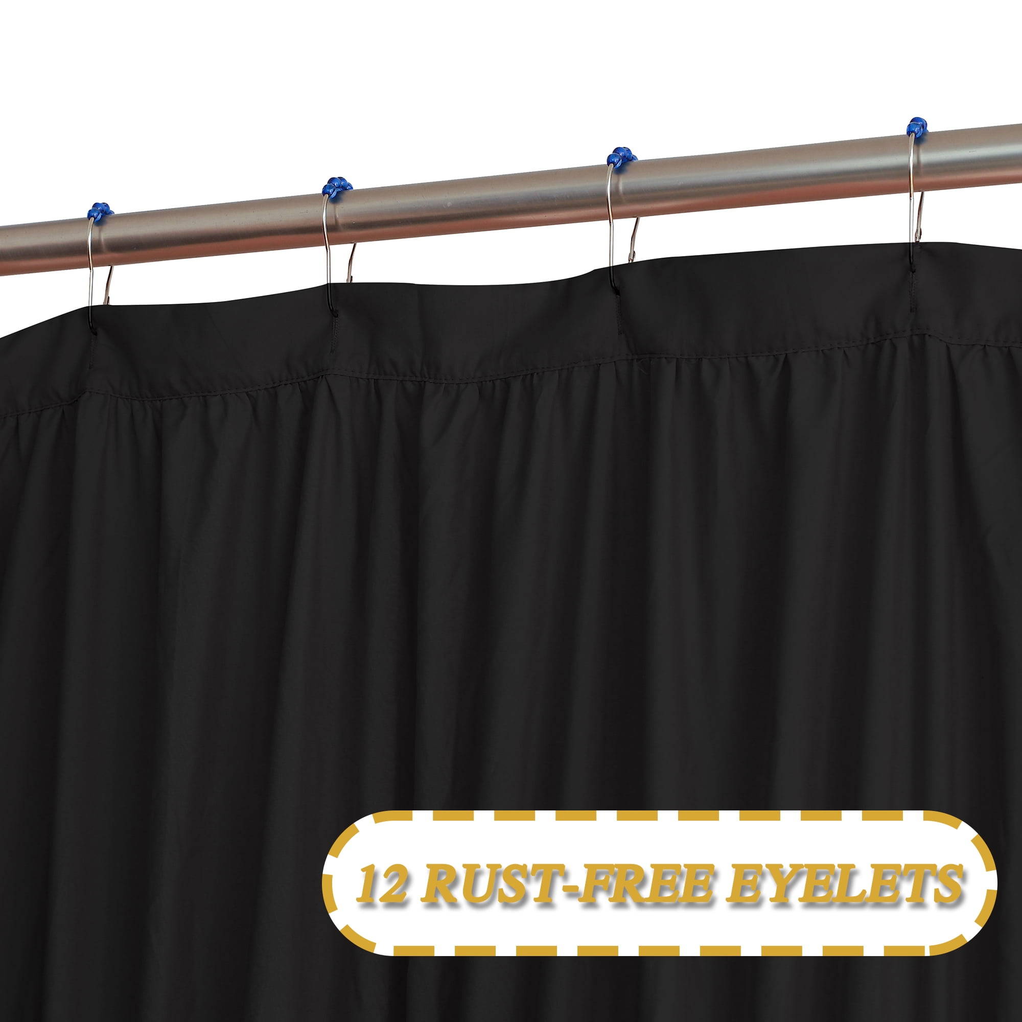HIG Boho Ruffled Shower Curtain - Oversized Floral Print, Heavy Fabric with Elegant Draping for Bathroom, 72"x72", Black