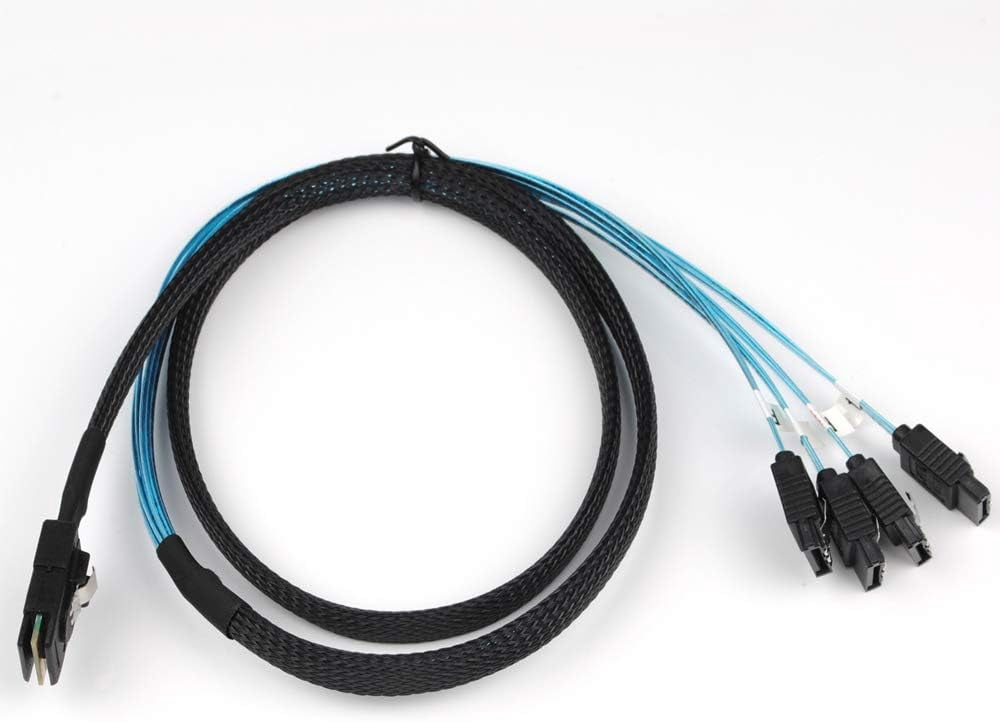 HRTGFD-Reversed Cable Mini SAS 36Pin SFF-8087 Male to 4 SATA 7Pin Female Cable, Mini SAS (Target) to 4 SATA (Host) Cable