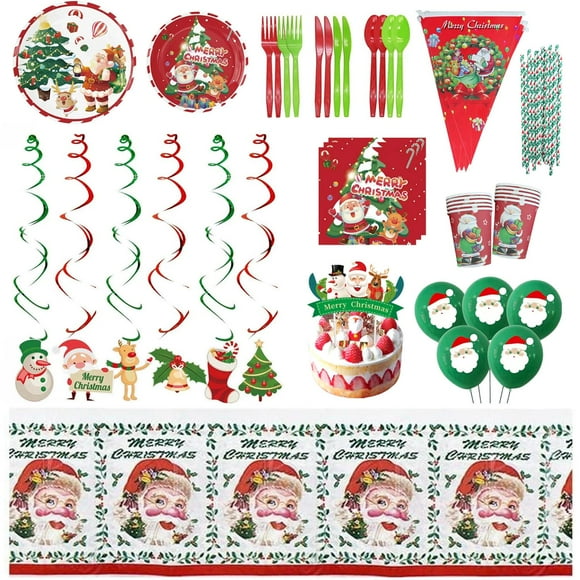 Kit de Vajilla Navideño Platos DinnXmas 4KitsNavideño 40Platos 7"ø 40Platos 9"ø 40Popotes 40Tenedores(20Verdes 20Rojos)