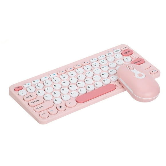yeacher Pink 2.4G Wireless Keyboard and Mouse Set HK-09 with Retro Punk Keycaps, Numeric Keypad, and 10m Range for Laptops, Desktops, and All-in-One PCs