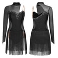 thumbnail image 2 of inlzdz  Latin Dance Dress Women Rumba Chacha Tango Single Sleeves Performance Clothing Latin Skirt Black XXL, 2 of 6