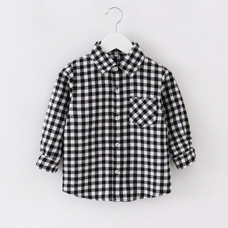 

TUOBARR Toddler Shirt Jacket Plaid Long Sleeve Lapel Button Jacket Kids Boys Girls Shirts Coats Fall Tops Black(12Months-10Years)