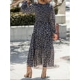 thumbnail image 2 of CUPSHE Women's Disty Floral Print Round Neck Long Sleeve Smocked Waist Maxi Dress Casual A Line Long Chiffon Dress, 2 of 6