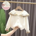 thumbnail image 2 of Odeerbi Toddler Girls Knit Cardigan Sweater Fall Winter Thermal Sweater 1-8 Years Plush Splicing Collar Sweater Loose Button Long Sleeve Cardigan Toddler Clothes White, 2 of 9