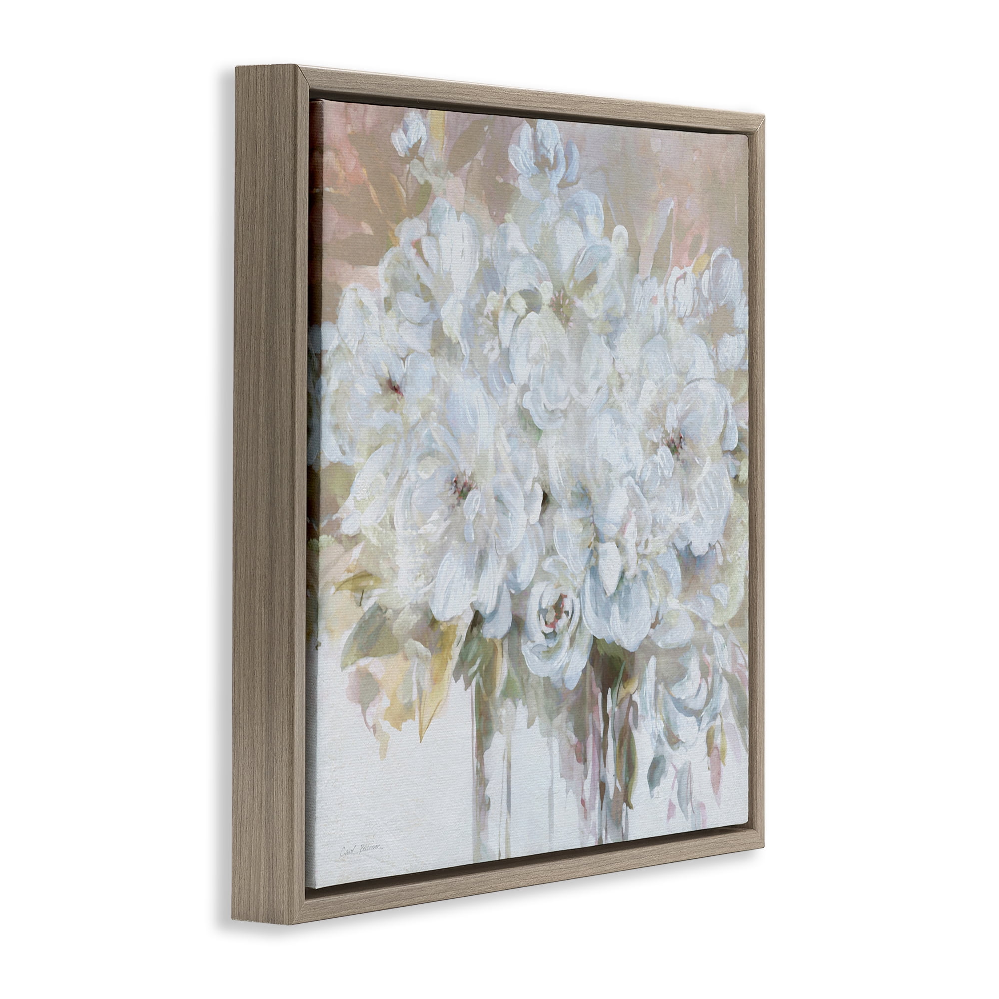 Stupell Industries Soft White Bouquet Serenity Brown Framed Floater Canvas Wall Art, design by Carol Robinson