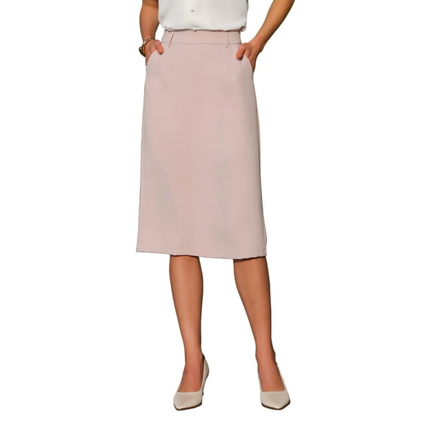 FALDA LÁPIZ CHIC Estilosa para Mujeres con Cintura Alta y Abertura Trasera para Trabajo y Uso Casual M Rosa