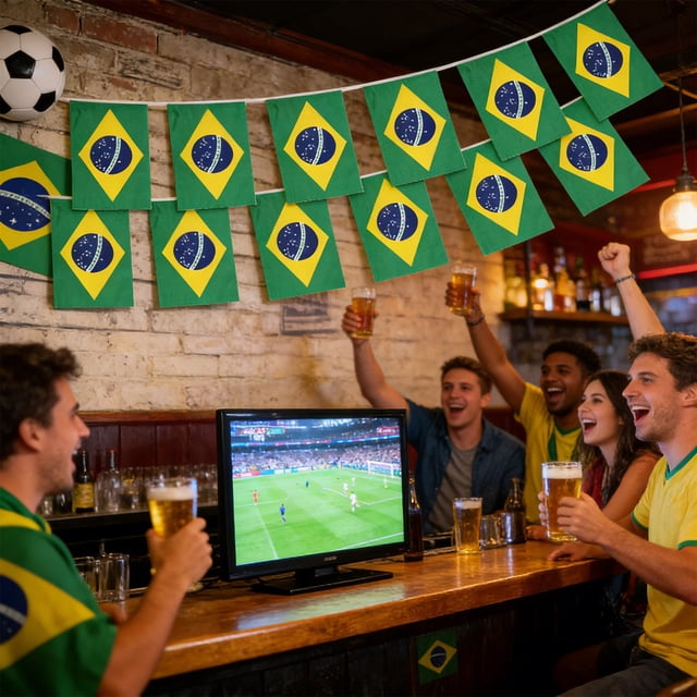 Decoración del hogar, decoración de habitaciones, decoración de paredes, banderines para ver partidos de fútbol de Brasil, fiestas temáticas para aficionados, ambientación de bar con 20 banderas de 14