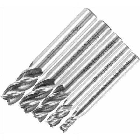 Qucyy 5pcs HSS Straight Shank Lathe Cutters 4 Flutes Milling Cutter Drill Bit Tool 4/6/8/10/12mm for Milling Work-