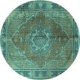 thumbnail image 1 of Ahgly Company Machine Washable Indoor Round Medallion Turquoise Blue Traditional Area Rugs, 5' Round, 1 of 4
