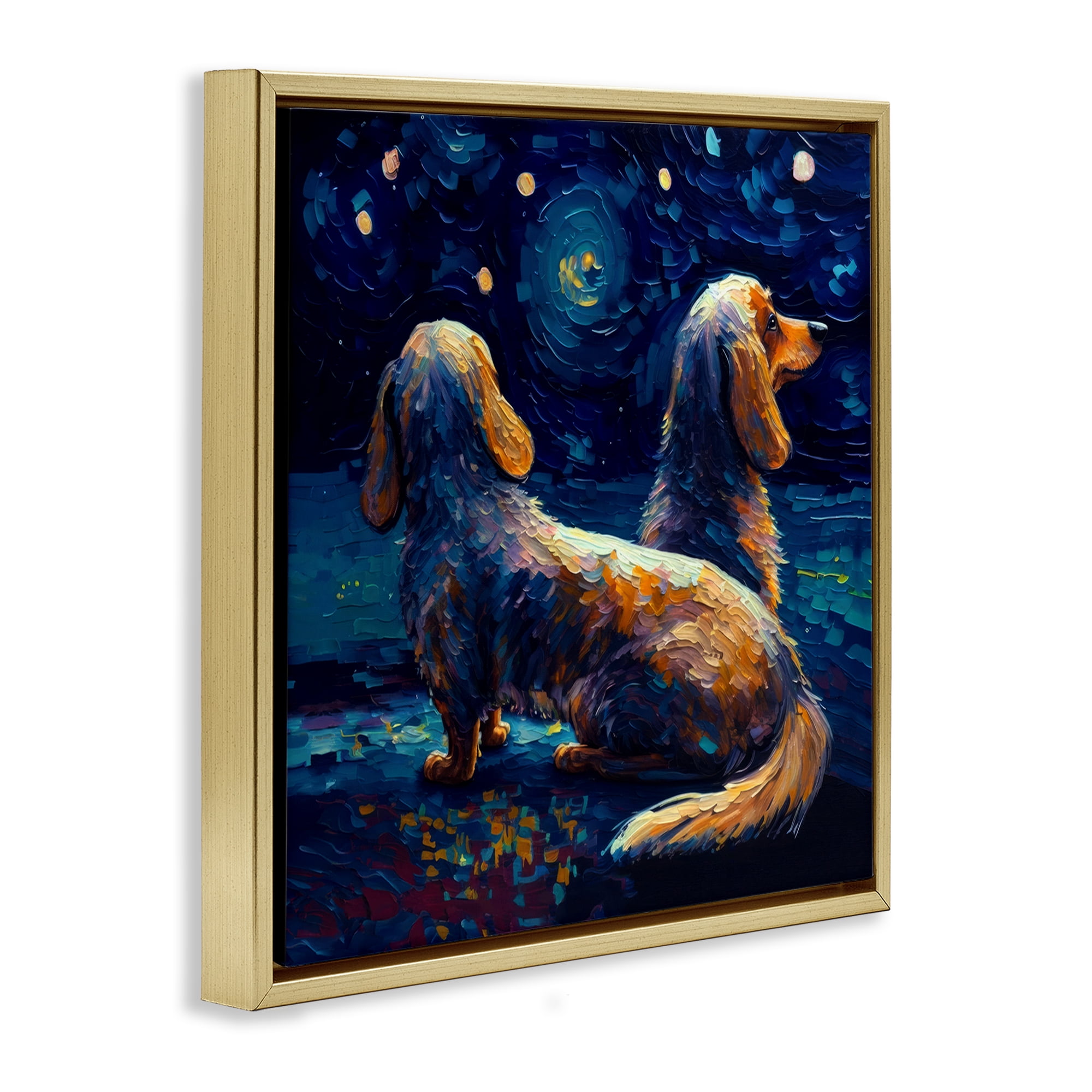 Stupell Industries Van Gogh Style Dogs Animals Painting Gold Floater Framed Canvas Art Print Wall Art, 25 x 25