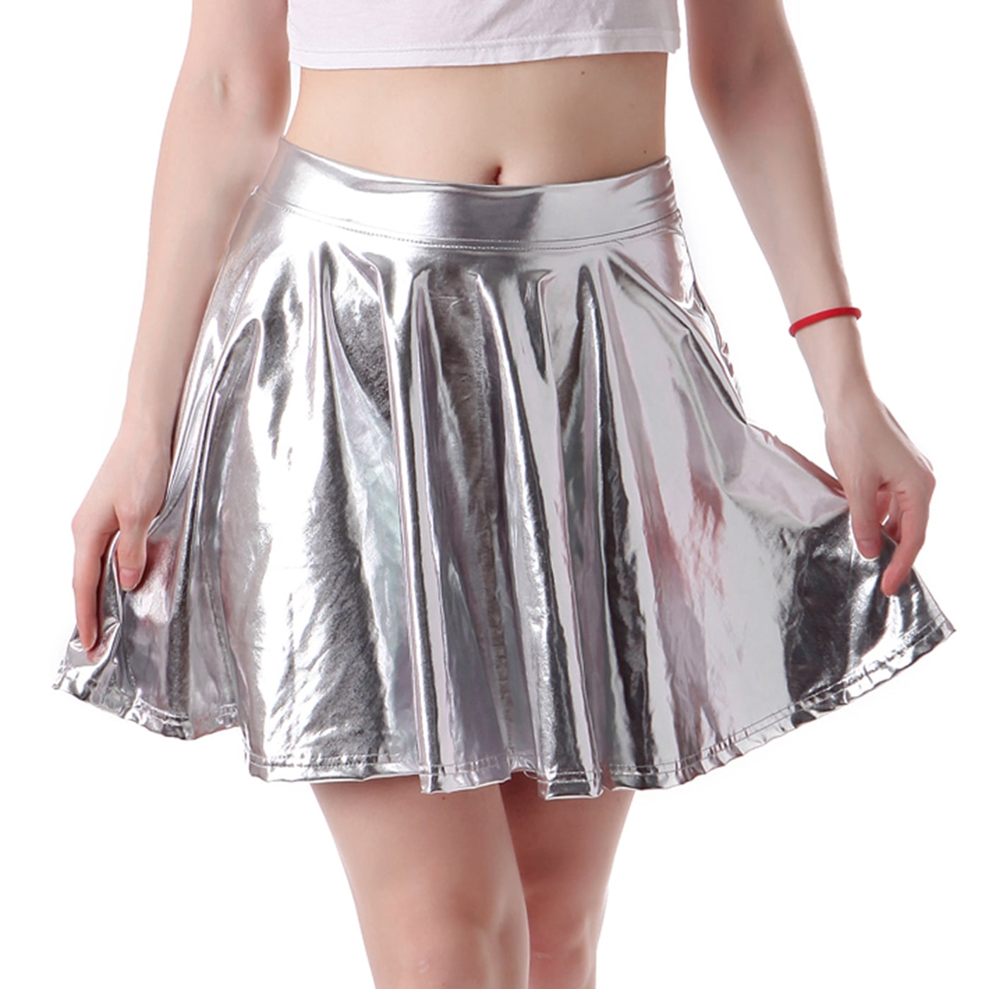 Flared Pleated Skater Skirt (Silver 