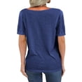 thumbnail image 2 of Solid Color V-Neck Women Short Sleeve Loose T-Shirt, 2 of 3