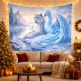 thumbnail image 3 of Snow Leopard and Blue Phoenix Resting on Icy Mountainside, Mystical Fantasy Illustration for Nature Lovers, Mythical Wildlife Art Christmas Gift Tapestry Wall Hanging for Bedroom and Living Room, 3 of 7