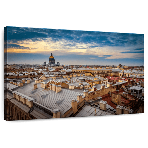 Elephant Stock St. Petersburg City Sunset Wall Art - Horizontal Canvas Wall Art - Living Room Wall Decor - Places Canvas - Brown And Blue Decor - 12" x 8"