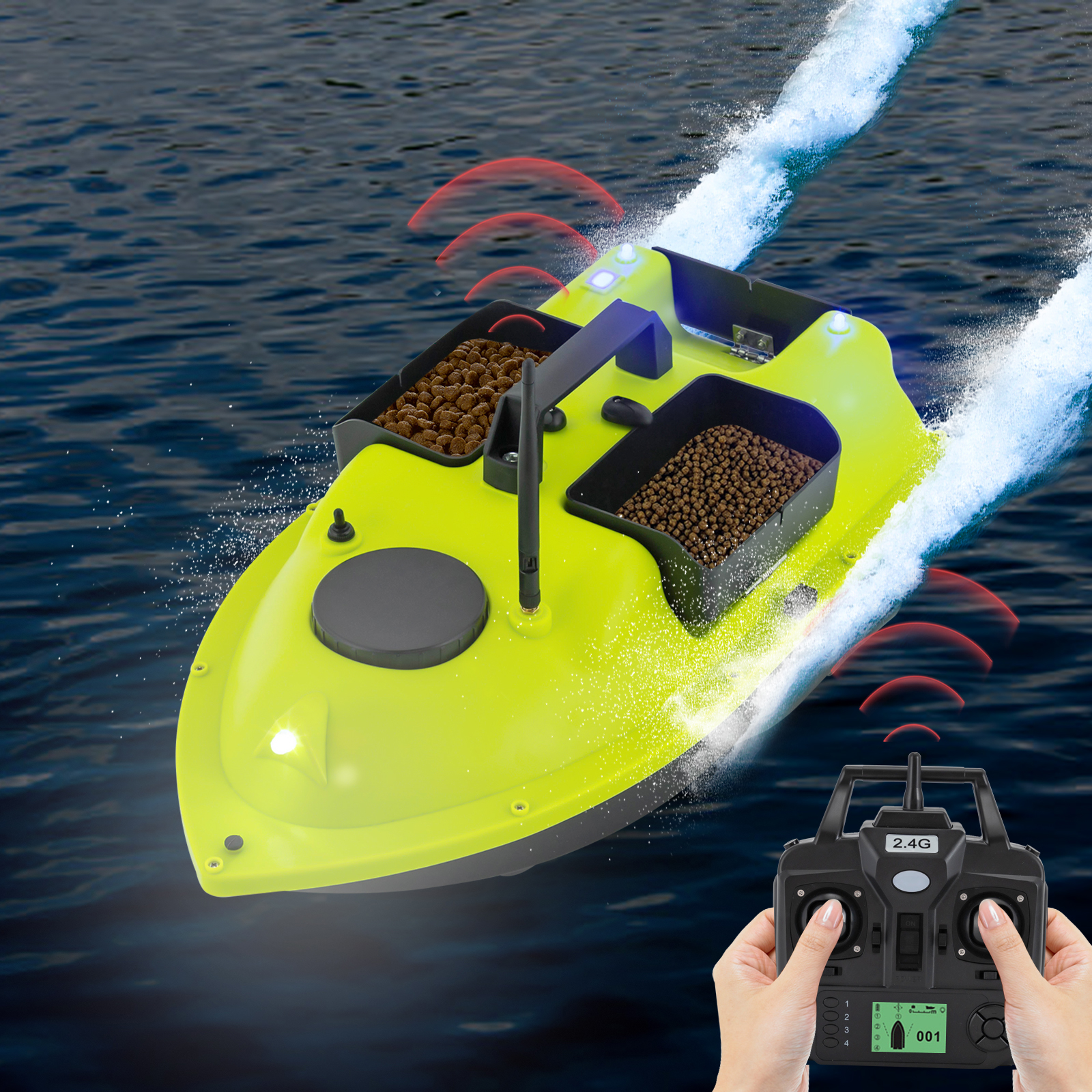 4.4lbs Fishing Boat with Twin Motors, 99 Trolling Spots, LCD Display Remote Control, Long Battery Life, Perfect for Outdoor Fishing
