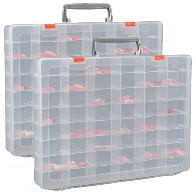 Paquete de 2 cajas organizadoras grandes de plástico transparente de 48 rejillas con divisores ajustables, organizadores de cuentas para guardar joyas