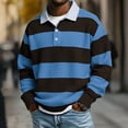 thumbnail image 2 of Zynoxe Men's Striped Sweatshirt with Elastic Ribbed Cuffs Classic Lapel Collar Sweatshirt for Men Loose Drop Shoulder Long Sleeve Pullover Top Fashionable Color Block Fall Sweatshirt S, 2 of 9