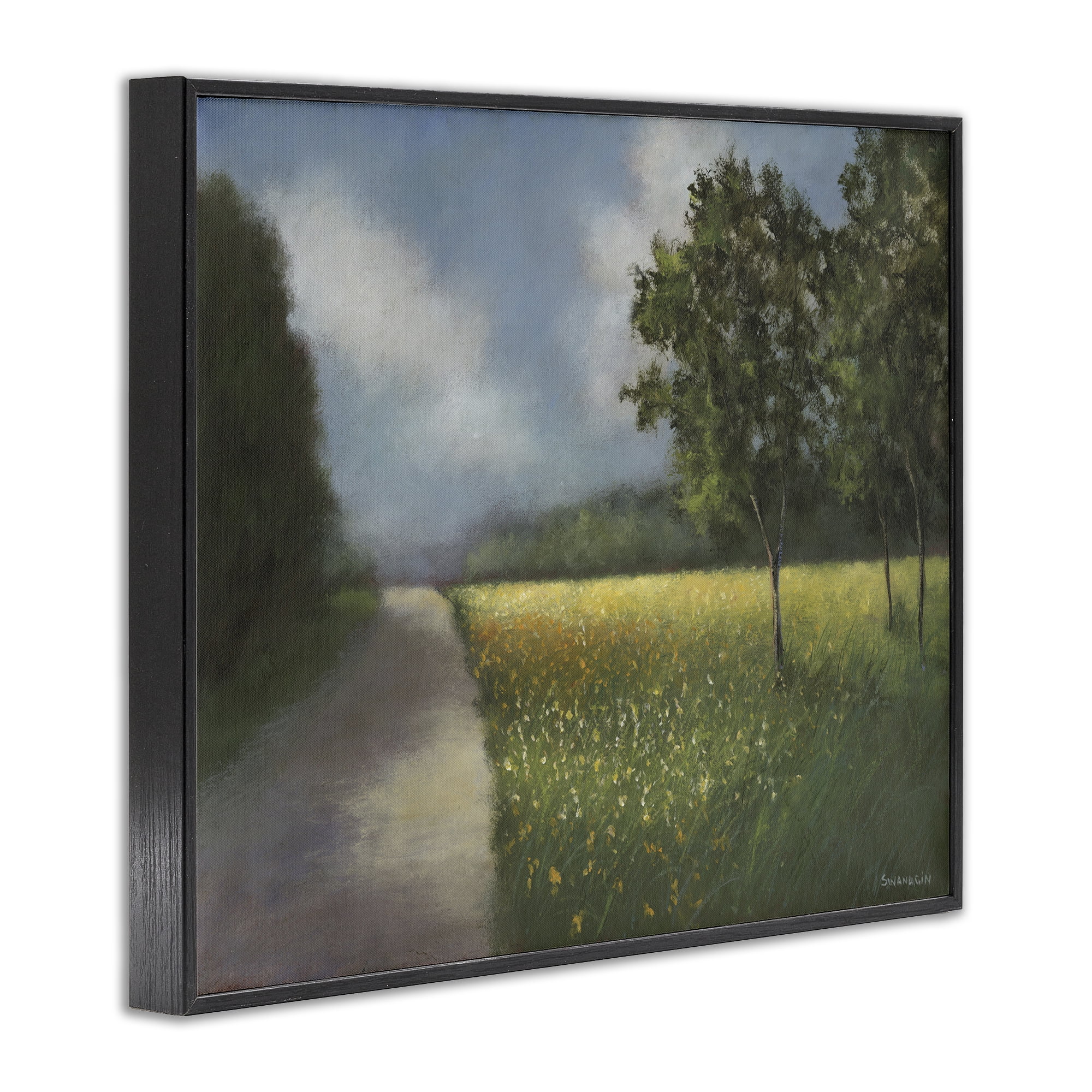 Stupell Industries Traditional Country Road Landscape Painting Black Framed Art Print Wall Art, 20 x 16