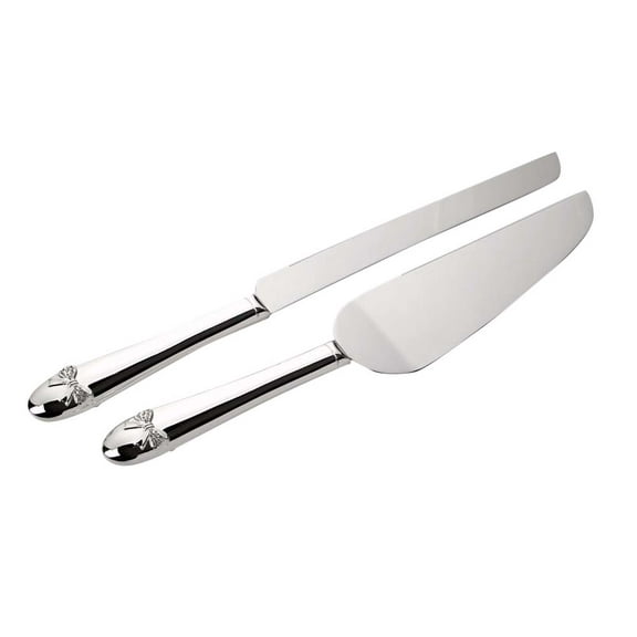 "Bow-tiful" Collection Cake Knife & Serving Set in Silver
