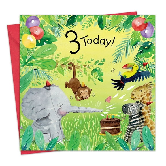 Twizler 3rd Birthday Card for Children Jungle - Kids Age 3 Happy Birthday Greeting Card for Girls or Boys