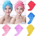 thumbnail image 3 of Toalla de microfibra para secar el cabello con botón, turbante de secado rápido para mujer, color rojo rosado., 3 of 5