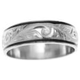 thumbnail image 2 of 14k solid white gold custom made Hawaiian plumeria flower scroll 6mm black enamel edge ring band size 8, 2 of 4