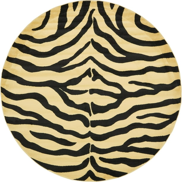 Unique Loom Indoor Round Animal Print Modern Area Rugs OffWhite/Black