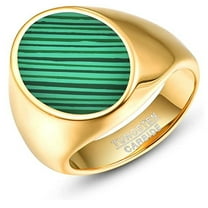 Men's signet Ring Gold Plated Tungsten Carbide Ring, Green Malachite/black Surface Size 7-12