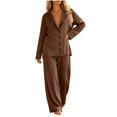 thumbnail image 4 of Cagogo Women's 2 Piece Long Sleeve V Neck Top Wide Leg Pants Set Solid Boho Vacation Outfits Loose Casual Lounge Tracksuits Travel Airport Clothes, Brown S, 4 of 7