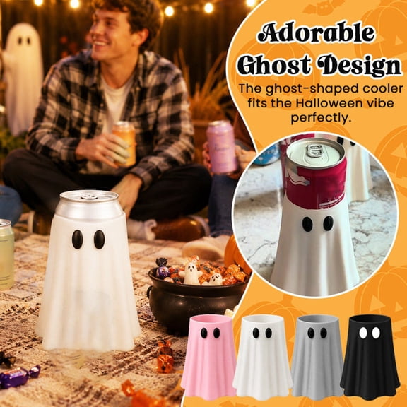 Hyrbek Halloween Ghost Can Cooler, Cute Ghost Drink Sleeve, Halloween Ghost Can Holder, Insulated Beverage Holder for Beer Soda Cans Party Decoration, Halloween Decorations White