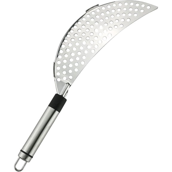 Siloon Crescent Pot Strainer Stainless Steel Grease Pasta Strainer Insert Drainer with Handheld for Different Pot Pan Kitchen Tool